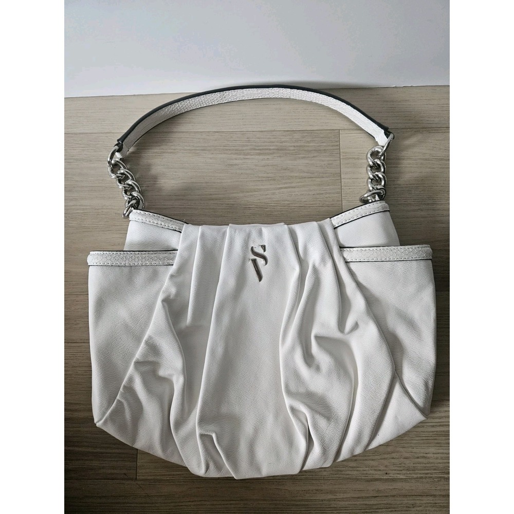 Vera Wang White Hobo Bag Coquette Y2K Aesthetic Pleated Shoulder Purse Chain Vtg
